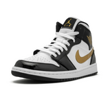 Jordan 1 Mid Patent Black White Gold