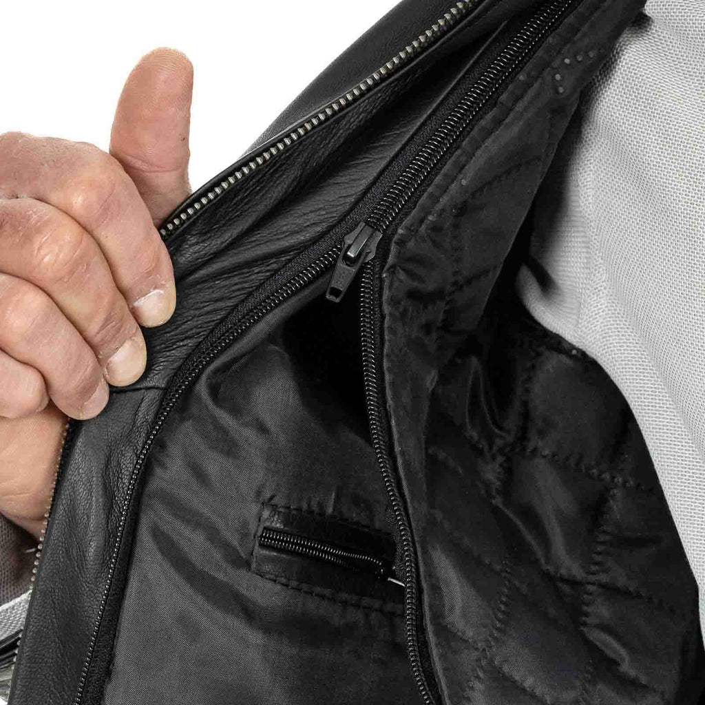 Giacca Bomber In Vera Pelle Nera Uomo Slim Con Bottoni E Tasconi Rindway