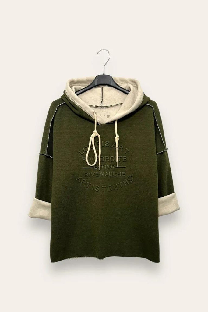 LOVEme Felpa over in maglia scritta in rilievo e cappuccio