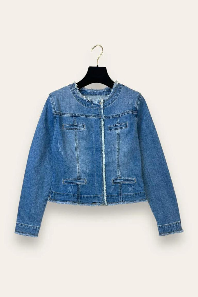 LOVEme Giacca girocollo in jeans con profili  sfrangiati
