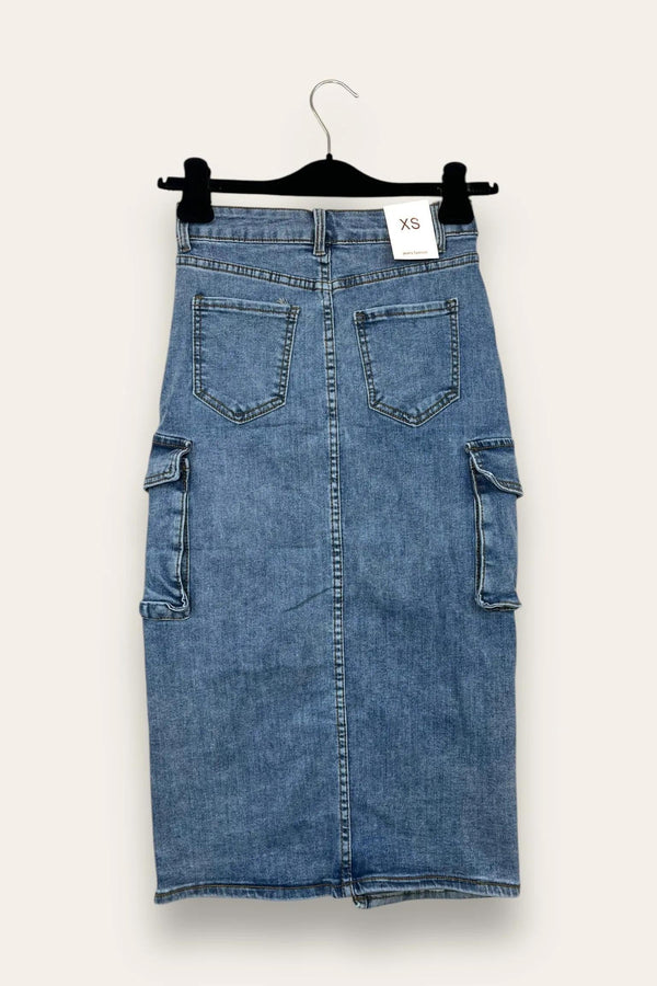 LOVEme Gonna in jeans cargo con spacco frontal