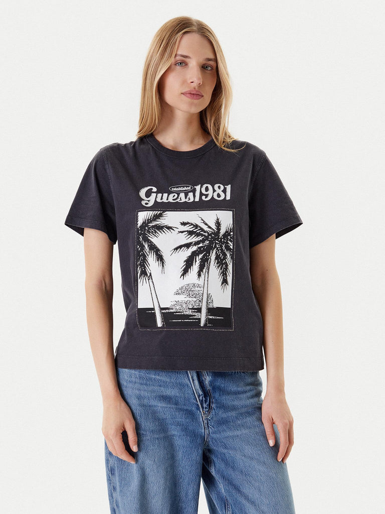 GUESS SS PALM PRINT WASHED TEE