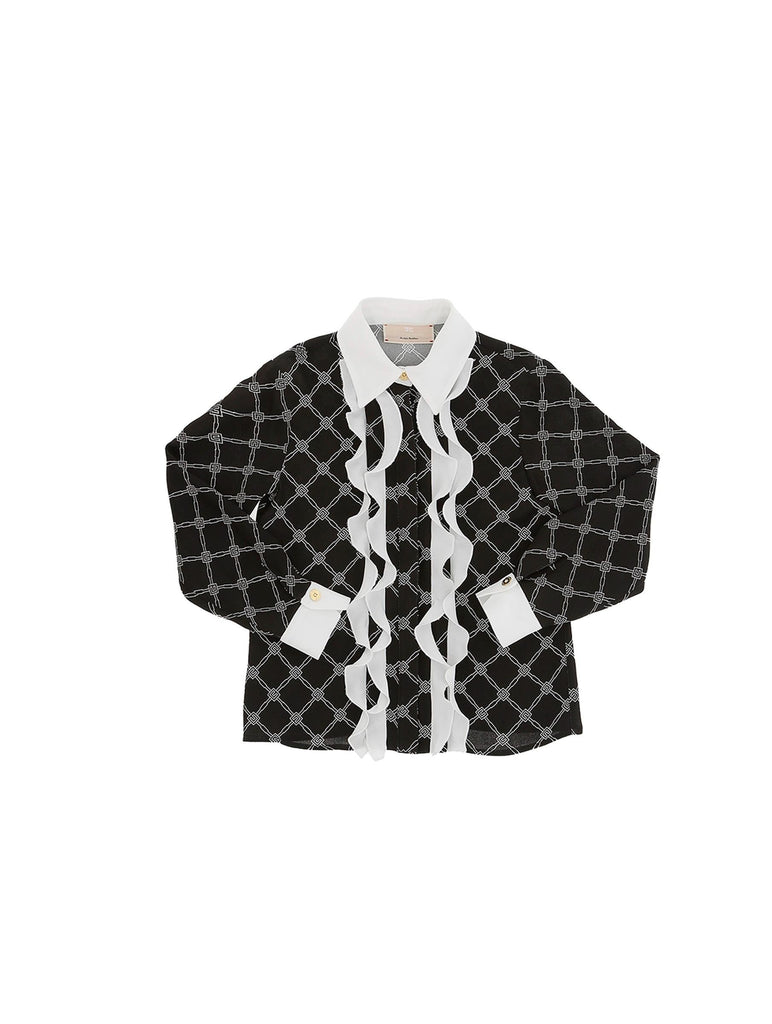 ELISABETTA FRANCHI La Mia Bambina CAMICIA IN GEORGETTE STAMPA LOSANGA CON ROUCHES