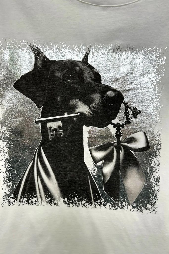 LOVEme T-shirt stampa cane con chiave