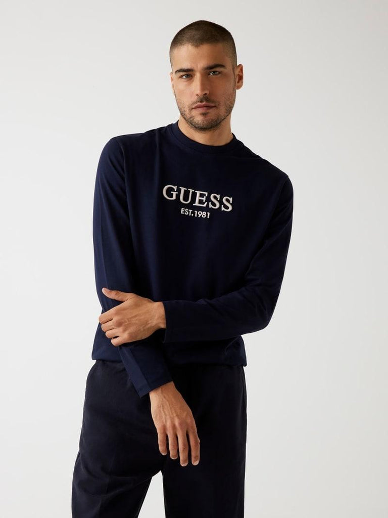 GUESS CN LS FLOCK LOGO TEE