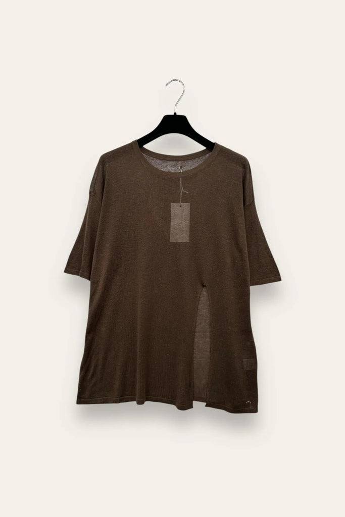 LOVEme Maglia ampia mezza manica con spacco, misto lino