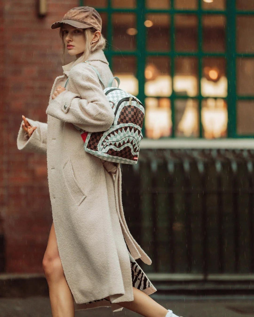 SPRAYGROUND CREAM BROWN TEAR CHECK SAVAGE BACKPACK