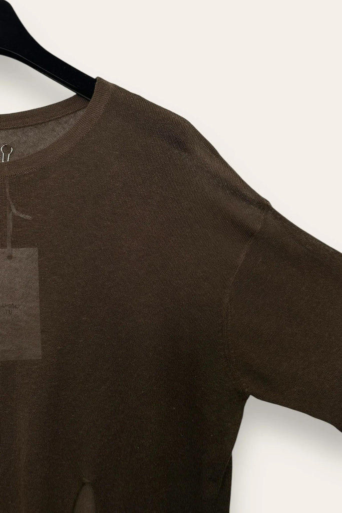 LOVEme Maglia ampia mezza manica con spacco, misto lino