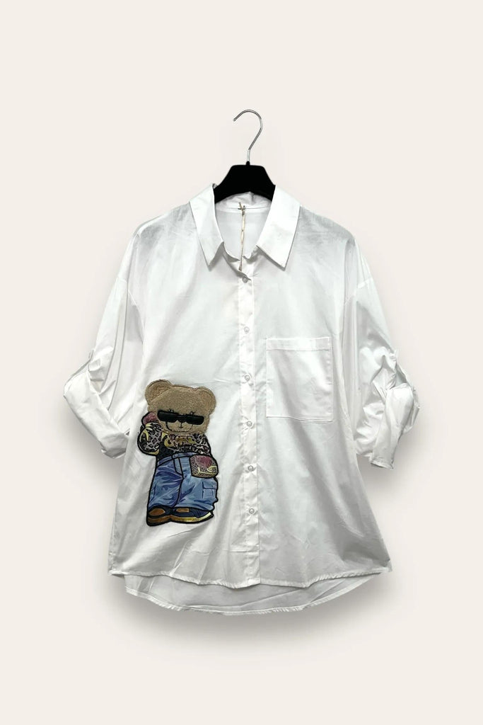 LOVEme Camicia over con orso applicato
