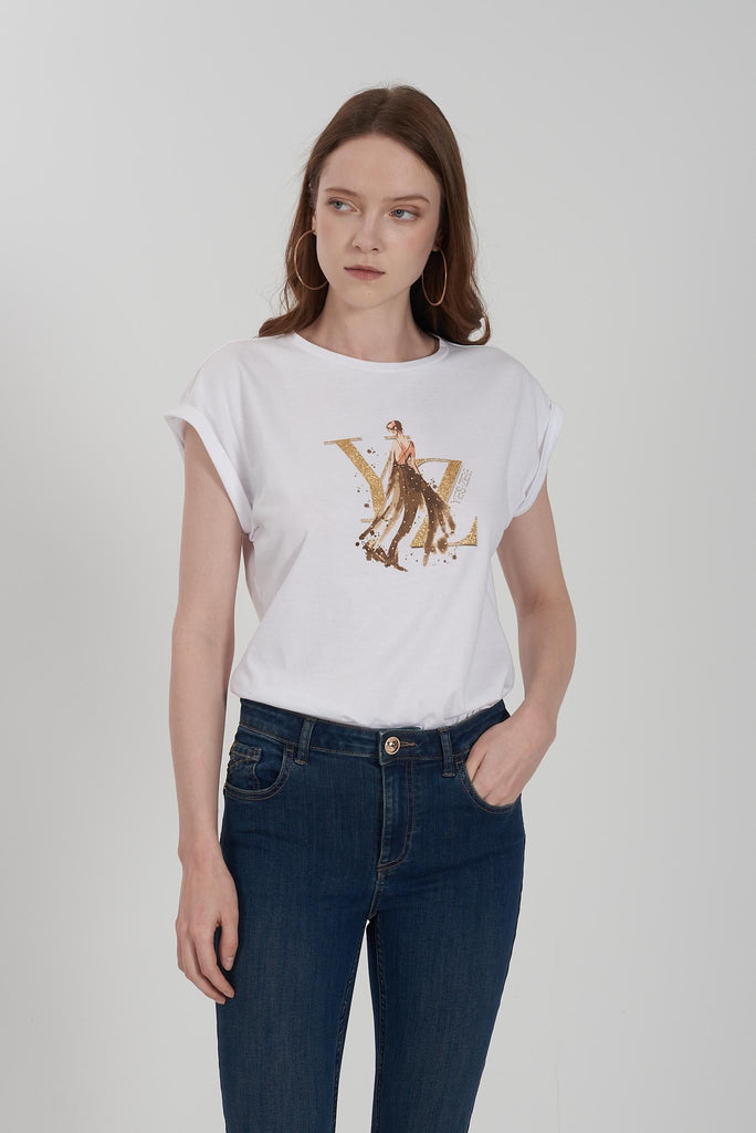YES ZEE T-SHIRT DONNA MANICA PIPISTRELLO CON RISVOLTO