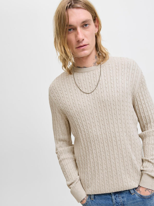 JACK AND JONES JJEEMIL KNIT CABLE CREW NECK NOOS
