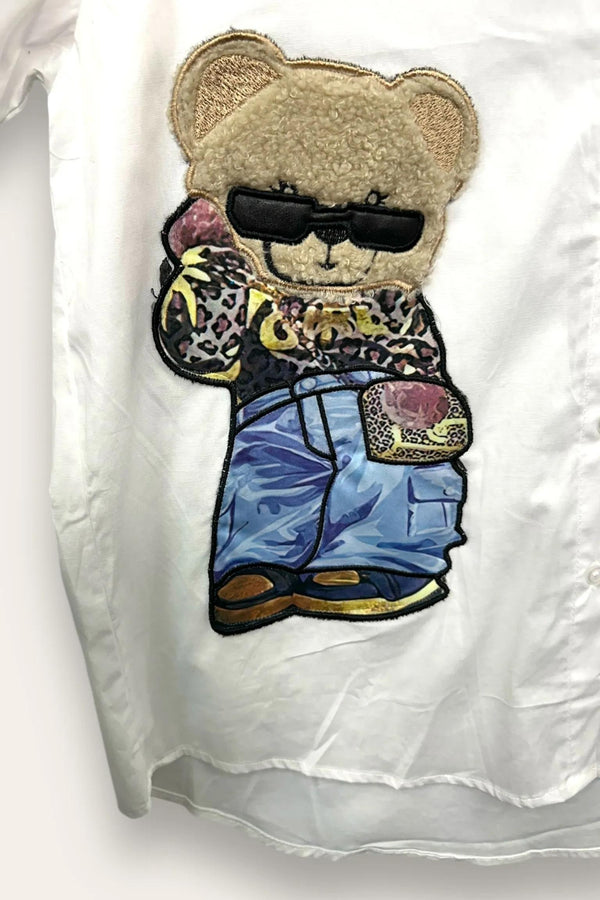 LOVEme Camicia over con orso applicato