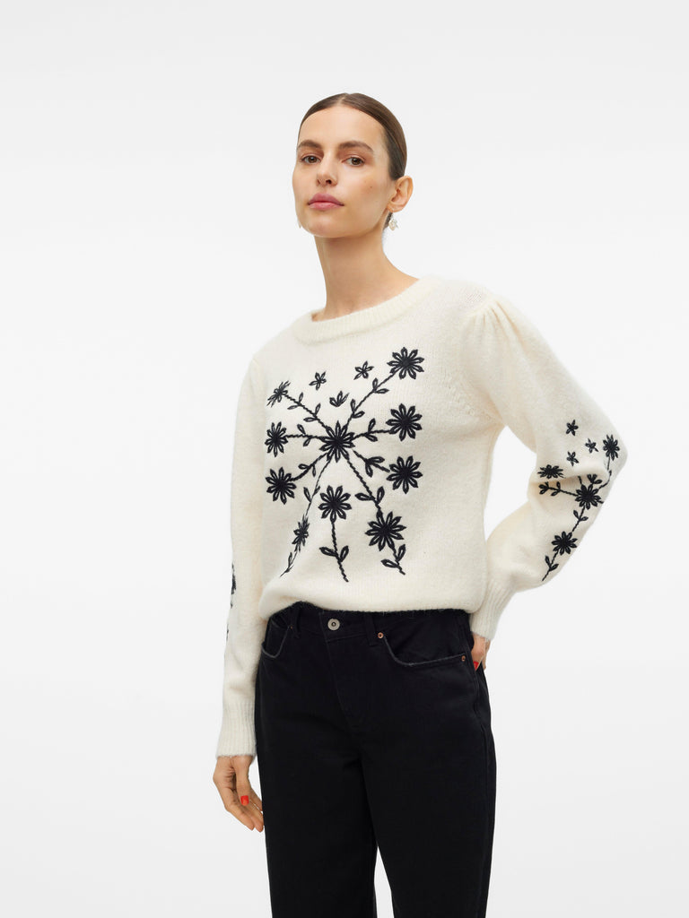 VERO MODA VMGAIA LS O-NECK EMBROIDERY PULLOVER GA