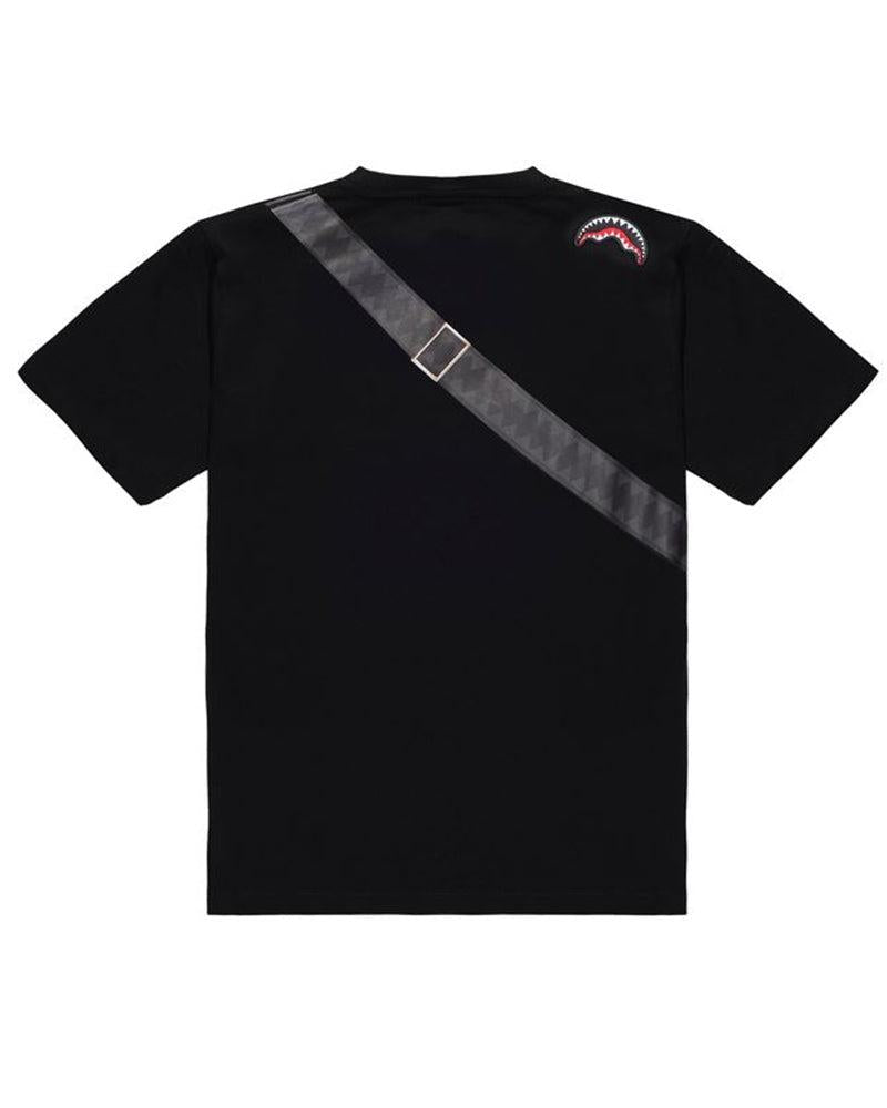 SPRAYGROUND TAKEOVER THE THRONE BACKPACK SLING BLACK T-SHIRT
