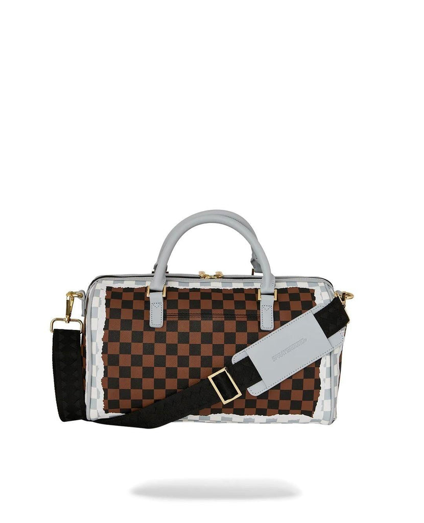 SPRAYGROUND CREAM BROWN TEAR CHECK MINI UDUFFLE