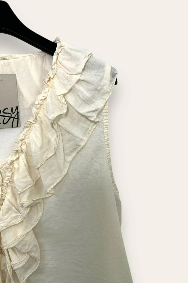 LOVEme Blusa in mussola di cotone con volant davanti