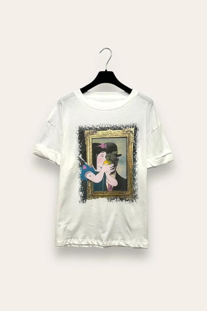 LOVEme T-shirt stampa quadro e biancaneve