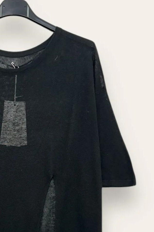 LOVEme Maglia ampia mezza manica con spacco, misto lino