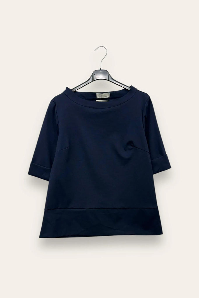 LOVEme Blusa girocollo punto milano, spacchi ai lati