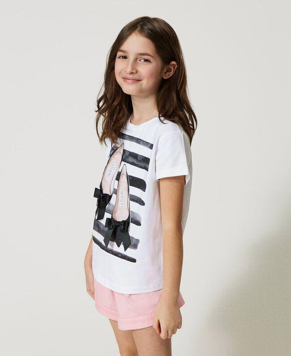 TWINSET T-SHIRT M/C STAMPA RIGHE E SCARPETTE