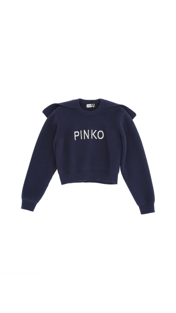 PINKO GIROCOLLO TRICOT CON BAVERO E RICAMO LOGO