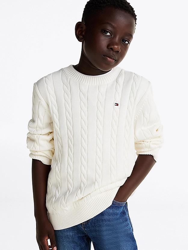TOMMY HILFIGER CREW NECK COTTON CABLE SWEATER