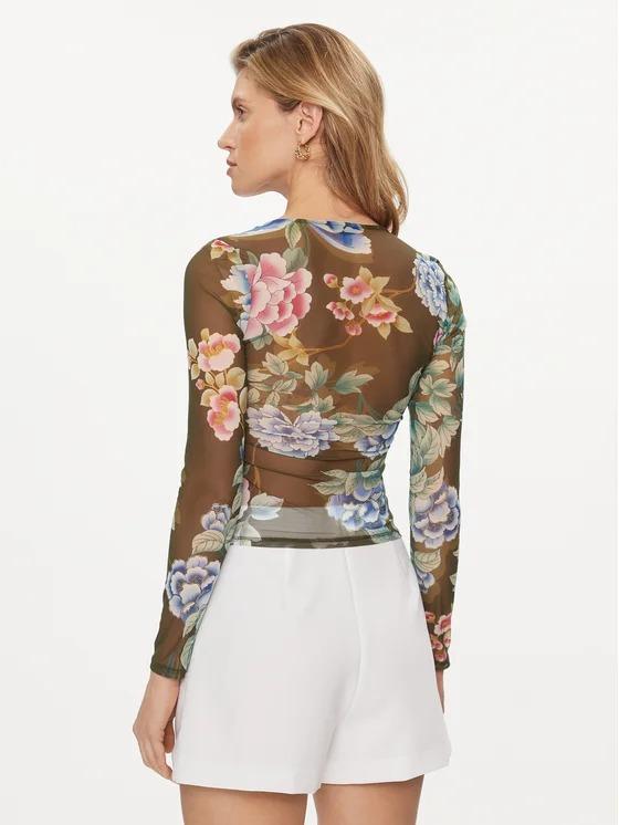 GUESS LS SHIRRED REYLA MESH TOP