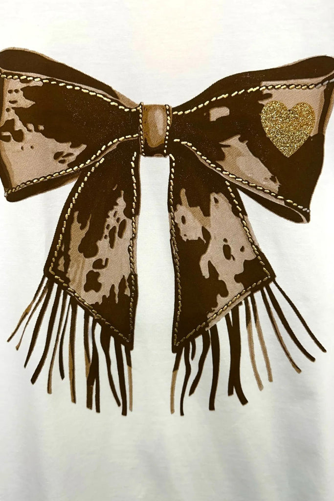 LOVEme T-shirt stampa fiocco e cuore in glitter