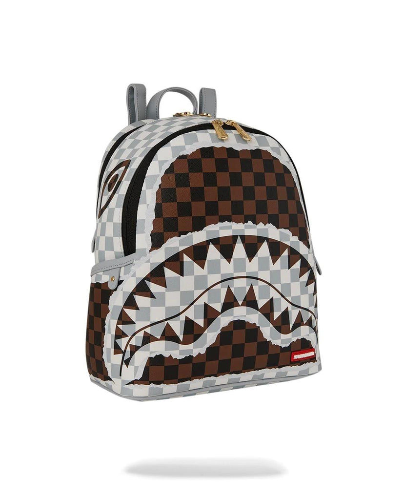 SPRAYGROUND CREAM BROWN TEAR CHECK SAVAGE BACKPACK