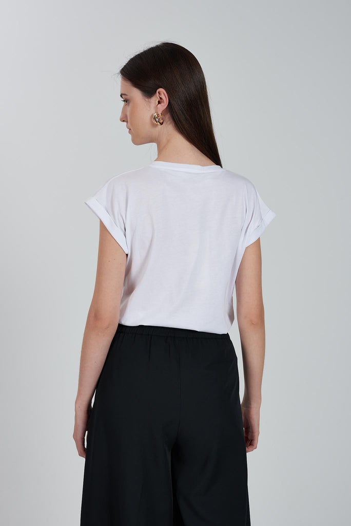 YES ZEE T-SHIRT DONNA MANICA A KIMONO CON RISVOLTINO