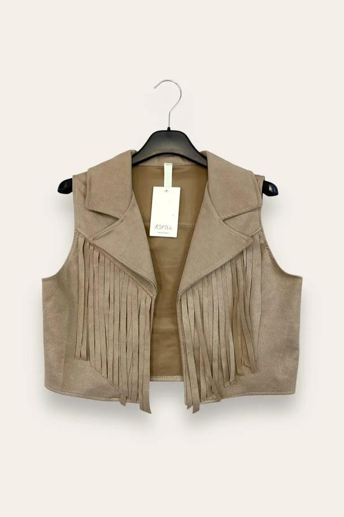 LOVEme Gilet scamosciato aperto con frange