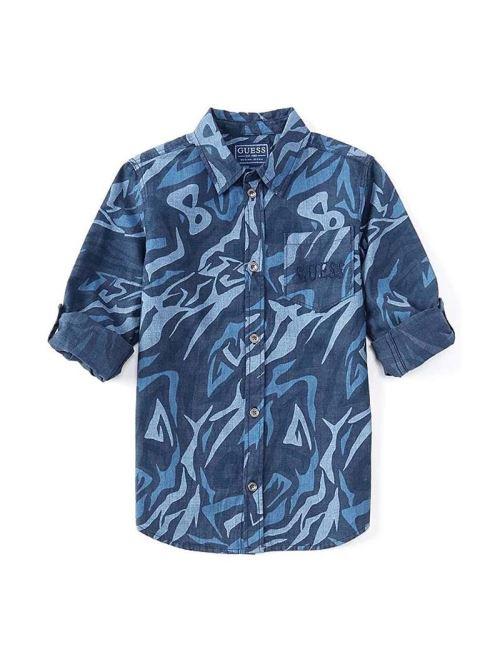 GUESS AOP INDIGO CANVAS ADJ.LS SHIRT