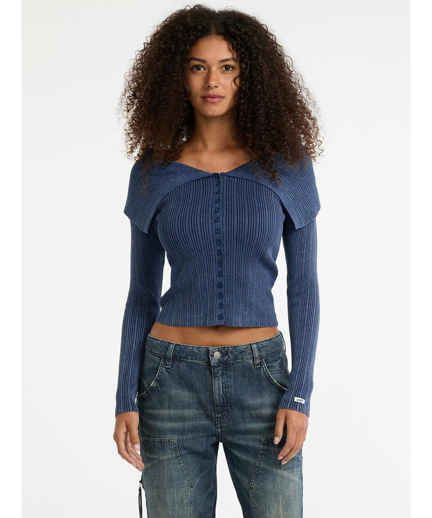 GUESS GO COLLAR RIB CARDIGAN