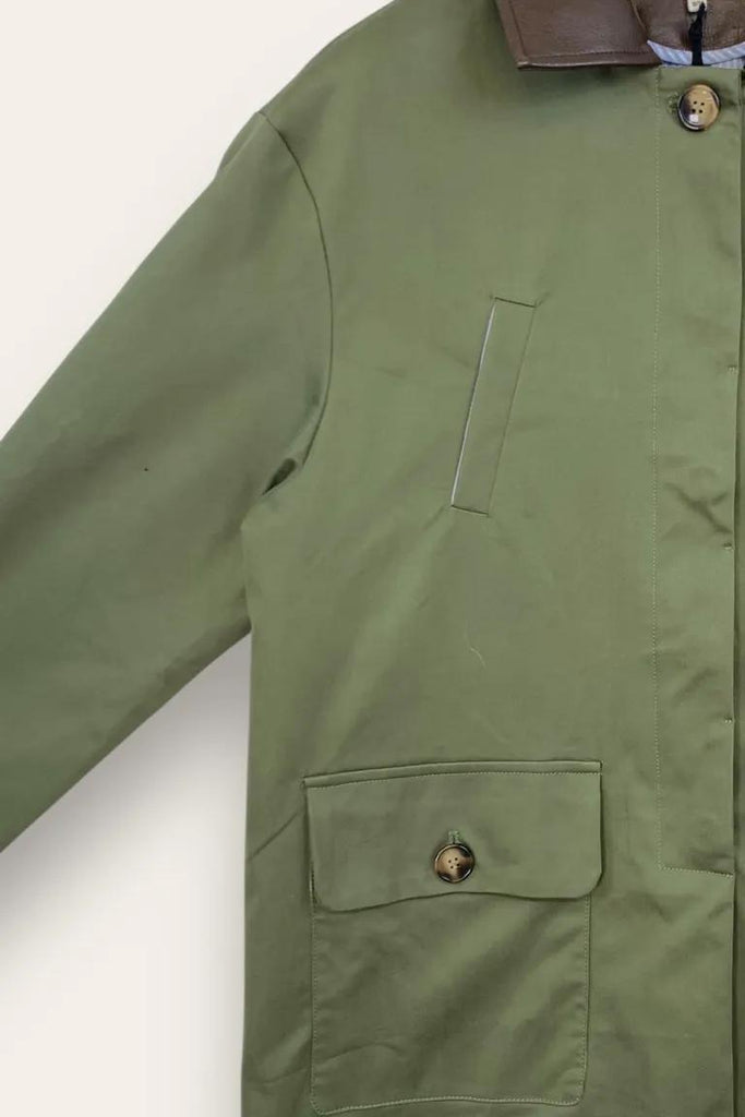 LOVEme Giacca lunga con colletto in pelle e fodera a camicia rigata