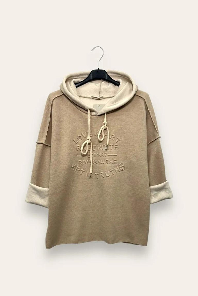 LOVEme Felpa over in maglia scritta in rilievo e cappuccio
