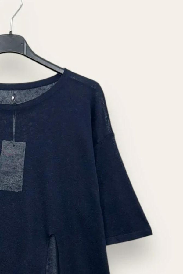 LOVEme Maglia ampia mezza manica con spacco, misto lino