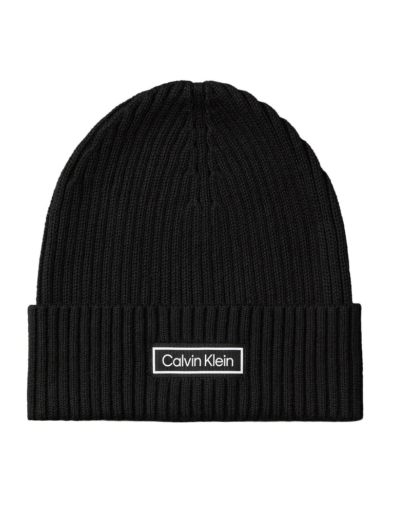 CALVIN KLEIN PATCH CHUNKY RIB COTTON BEANIE
