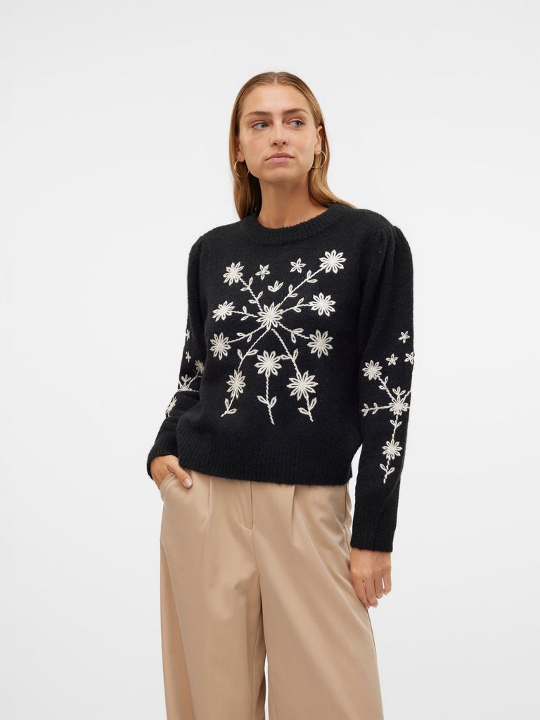 VERO MODA VMGAIA LS O-NECK EMBROIDERY PULLOVER GA