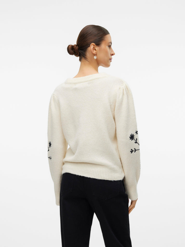 VERO MODA VMGAIA LS O-NECK EMBROIDERY PULLOVER GA
