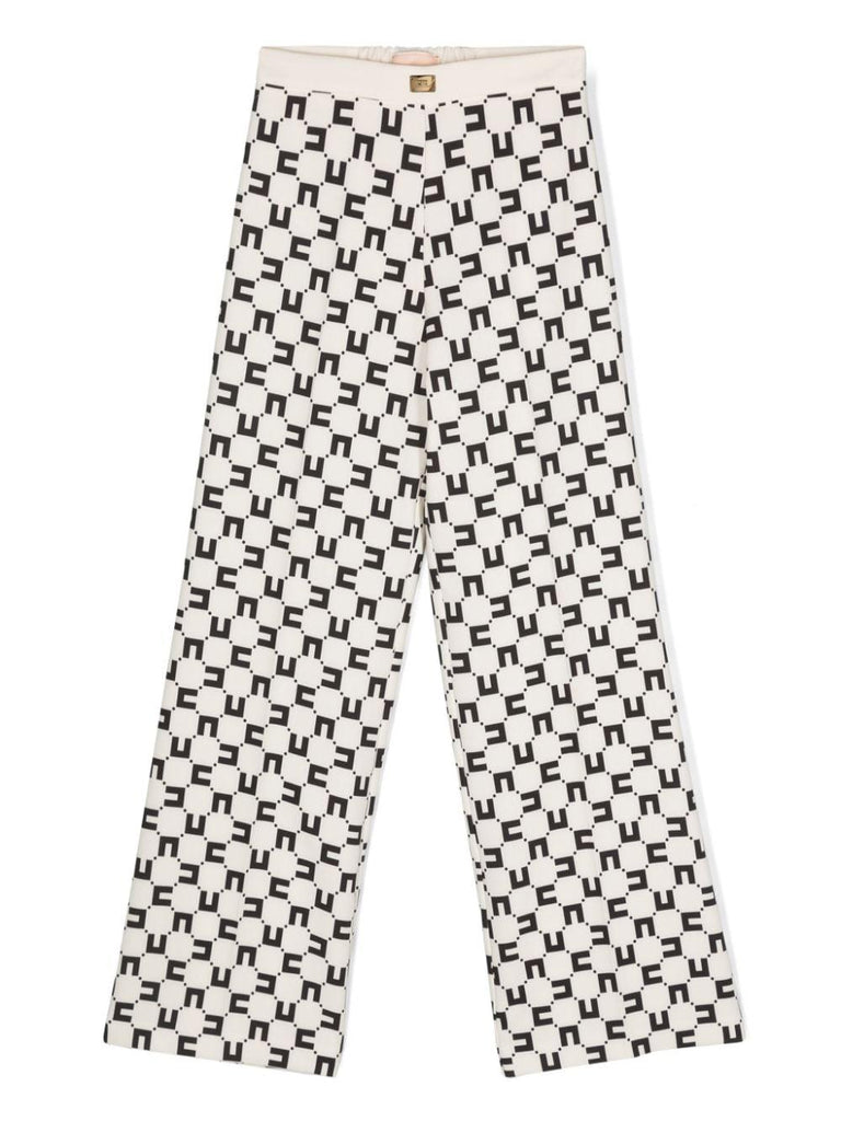 ELISABETTA FRANCHI La Mia Bambina PANTALONE DOPPIO CREPE STAMPA LOGO CUBICO BURRO/CEDRO