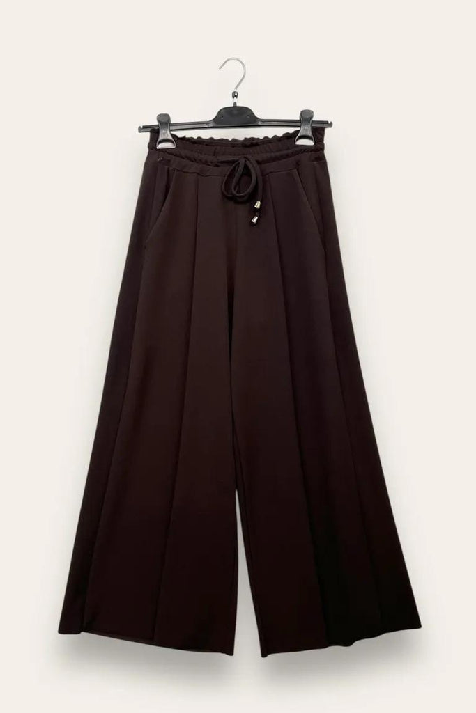 LOVEme Pantalone in crêpe a gamba larga, elastico e coulisse in vita