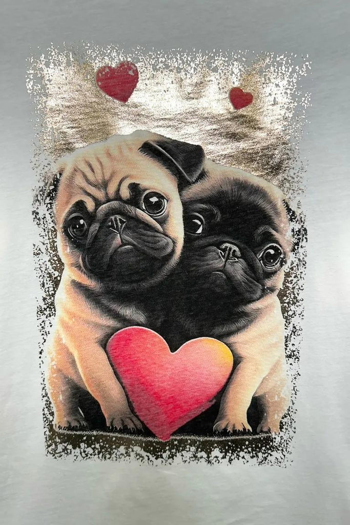 LOVEme T-shirt con stampa bulldog e satinato lo sfondo