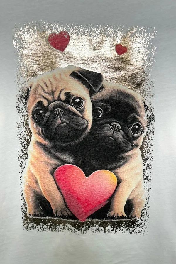 LOVEme T-shirt con stampa bulldog e satinato lo sfondo
