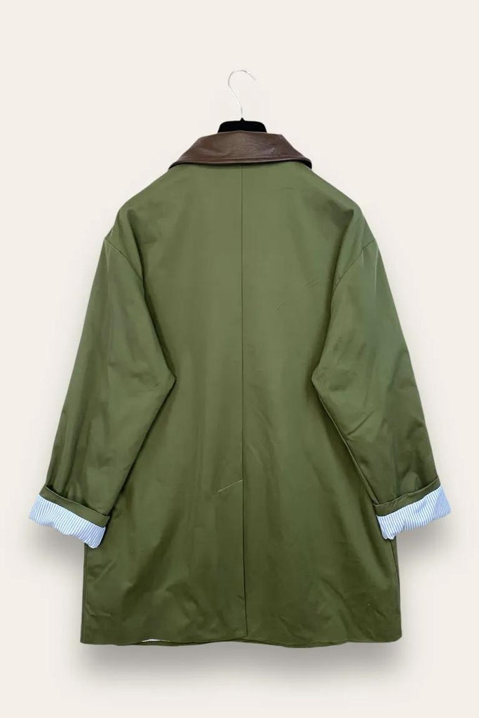 LOVEme Giacca lunga con colletto in pelle e fodera a camicia rigata