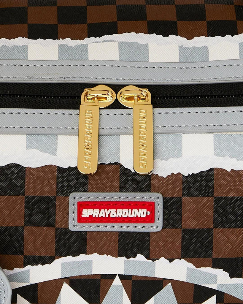 SPRAYGROUND CREAM BROWN TEAR CHECK MINI UDUFFLE