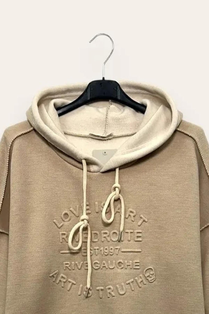 LOVEme Felpa over in maglia scritta in rilievo e cappuccio