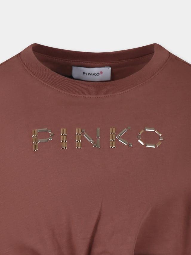 PINKO T-SHIRT CROPPED CON NODO + APPL. BORCHIE