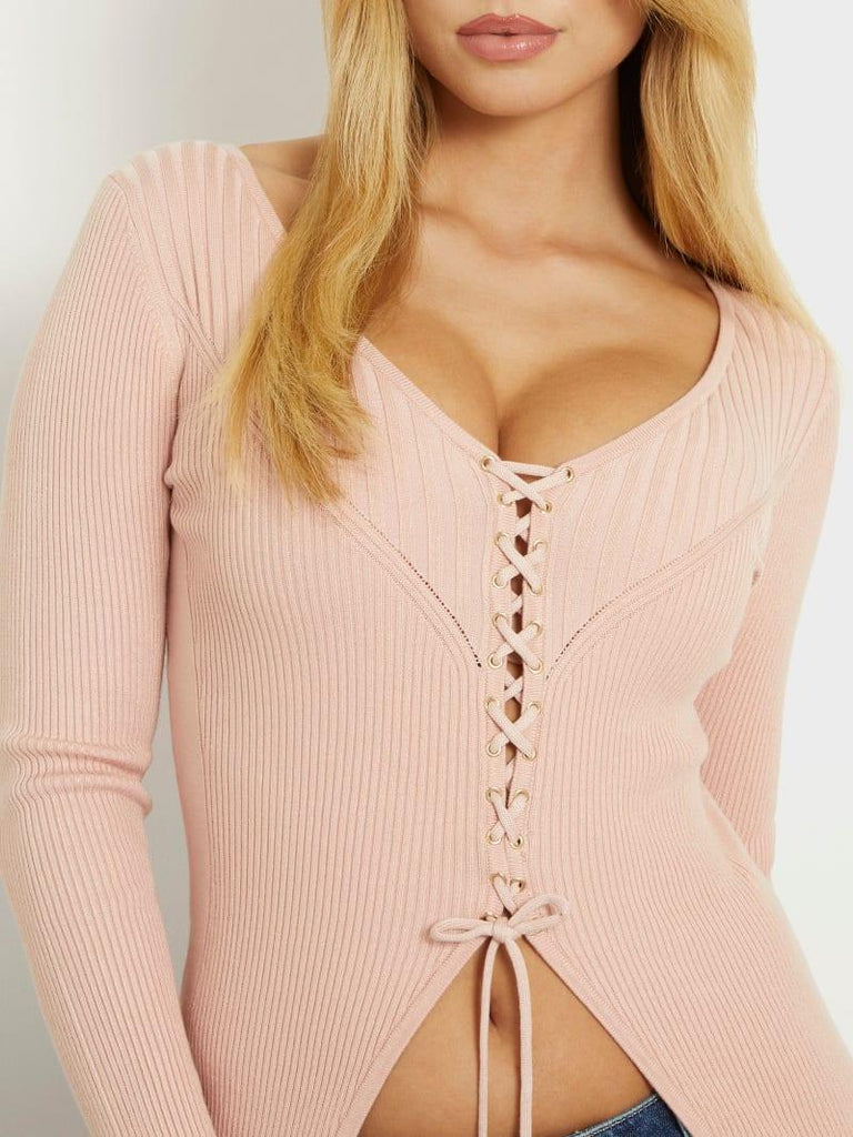 GUESS SELENE LS LACE-UP CARDI SWTR