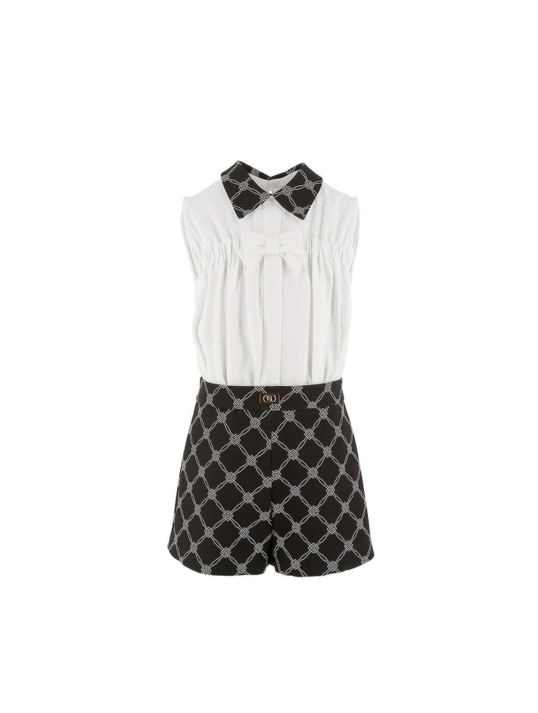 ELISABETTA FRANCHI La Mia Bambina TUTA CON CAMICIA FIOCCO E SHORTS STAMPA LOSANGA