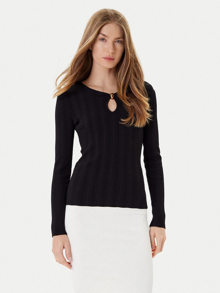 GUESS MARCIANO KATHLEEN RIBBED LS RN TOP SWTR
